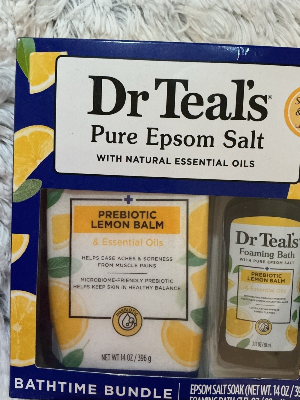 Dr Teal’s Pure Epsom Salt Prebiotic Lemon Balm Bathtime Bundle Gift Set NIB - Picture 3 of 9